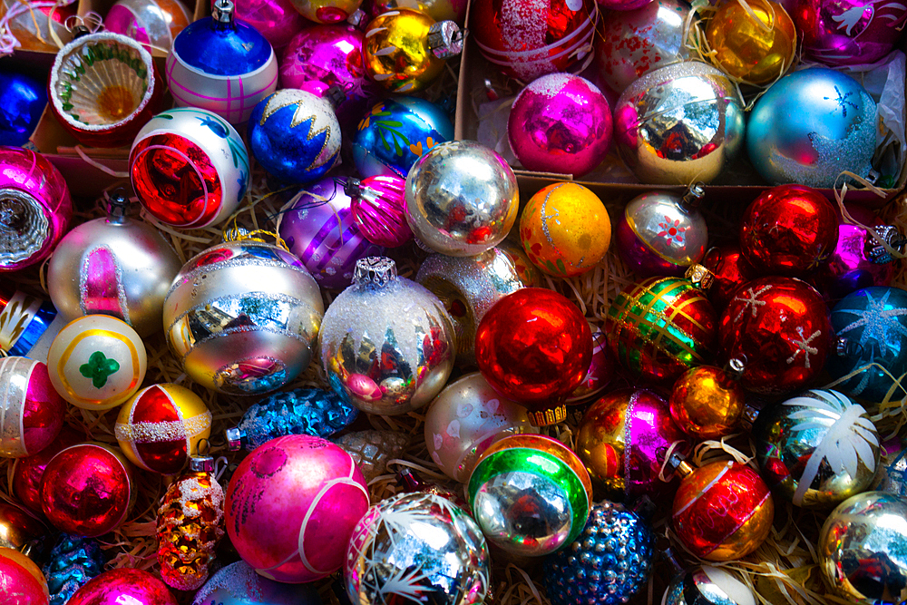 Vintage Christmas tree baubles, Paris, France