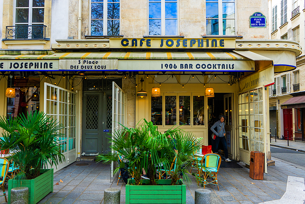 Terrace of Cafe Josephine on Place des Deux Ecus, Paris, France