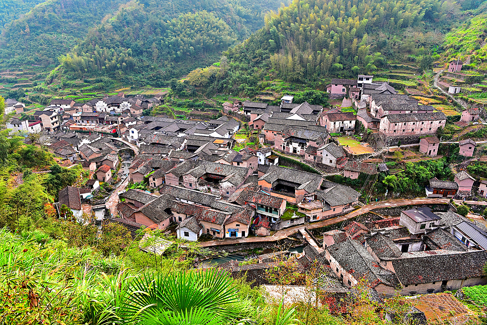 Picturesque Shanxiabao village, Wuyi County, Jinhua City, Zhejiang Province, China. Under cultural protection, the 800 year old ancient village was featured in Chinese National Geography and still has buildings from 1723-1735.