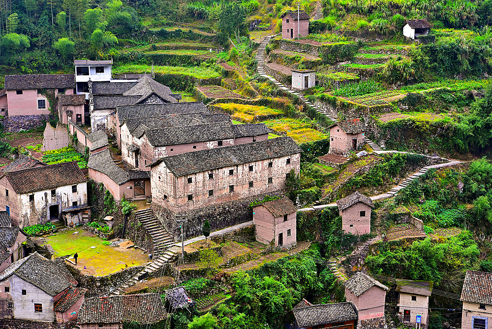 Picturesque Shanxiabao village, Wuyi County, Jinhua City, Zhejiang Province, China. Under cultural protection, the 800 year old ancient village was featured in Chinese National Geography and still has buildings from 1723-1735.