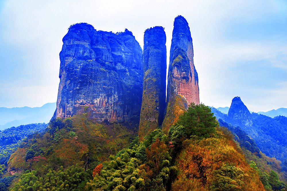 Misty landscape of Mount Jianglang, Jiangshan City, Zhejiang Province, China.