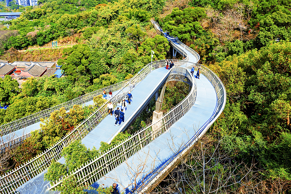FuDao (Fortune Walkway), Fuzhou, Fujian Province, China. FuDao is a picturesque 19km elevated walkway straddling several hills and parks in Fuzhou.