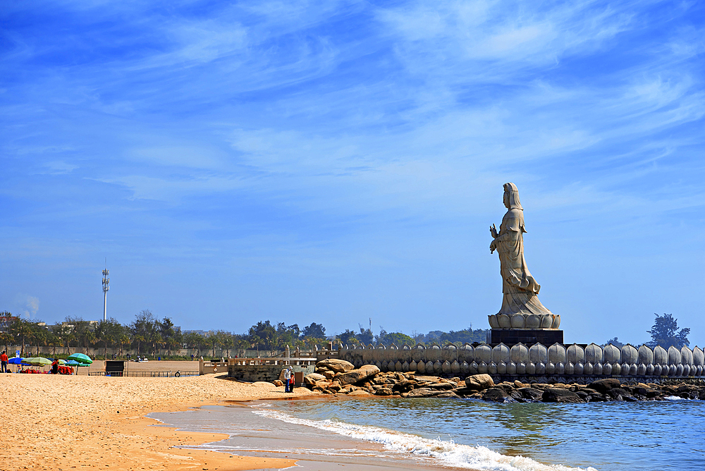 Majestic statue of Guanyin (Goddess of Mercy) by the sea, Gold Coast, Shishi City, Fujian, China