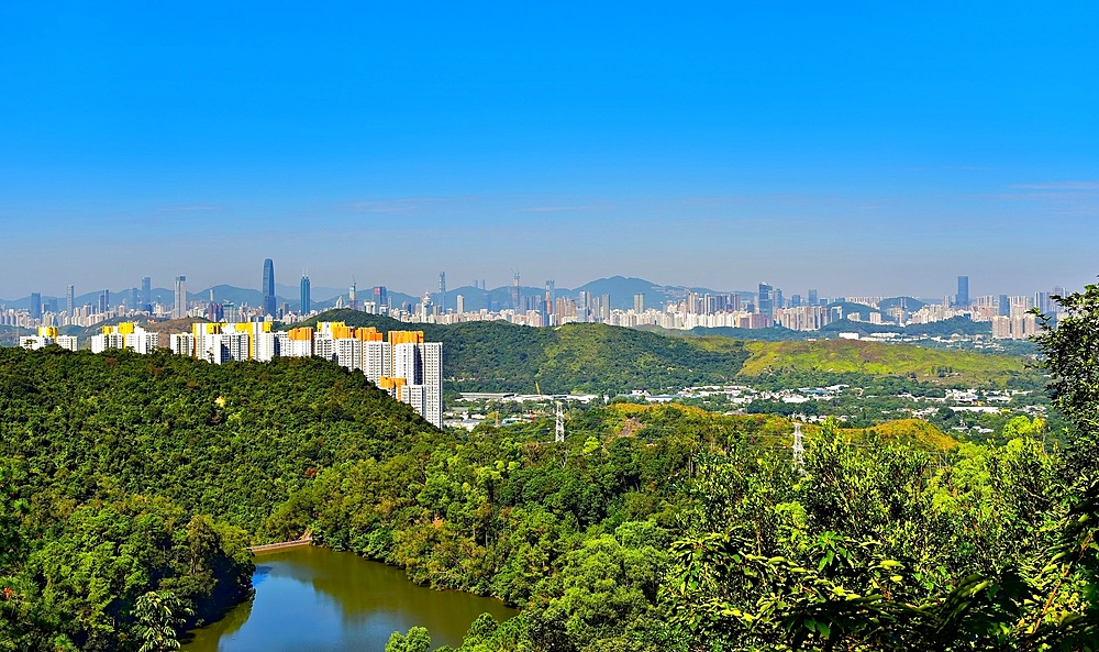 View of the Shenzhen skyline from Pat Sin Leng, Hong Kong, China