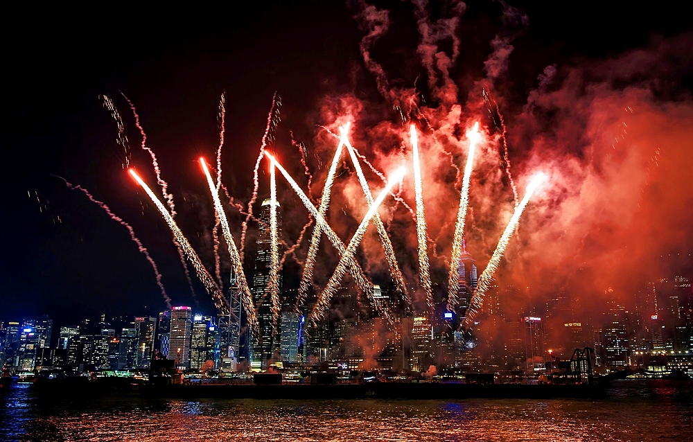 Fireworks display at Victoria Harbour, Hong Kong, China