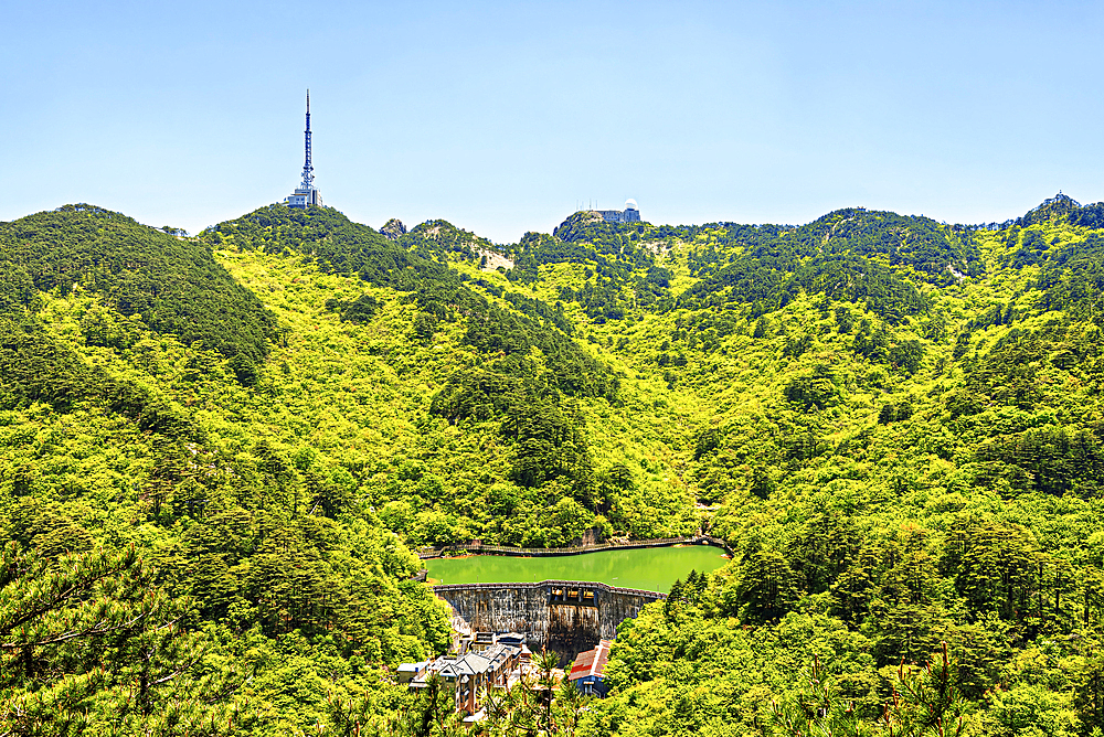 A reservoir and dam in Huangshan (Mt Huang), UNESCO World Heritage and UNESCO Global Geopark, Anhui Province, China.