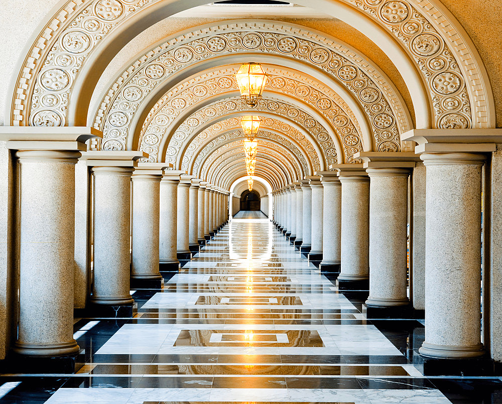 Galary with well architectural of marbled and tiles