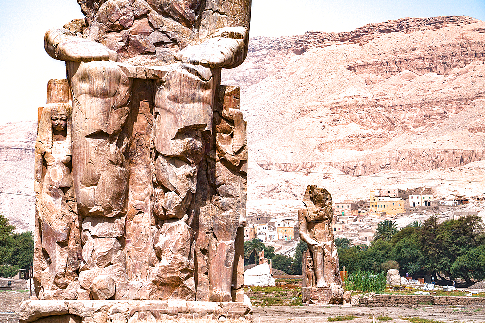 Details of the eroded stone of the Colossi of Memnon, West Bank, Luxor