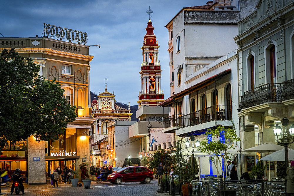 City center of Salta at dusk, Argentina