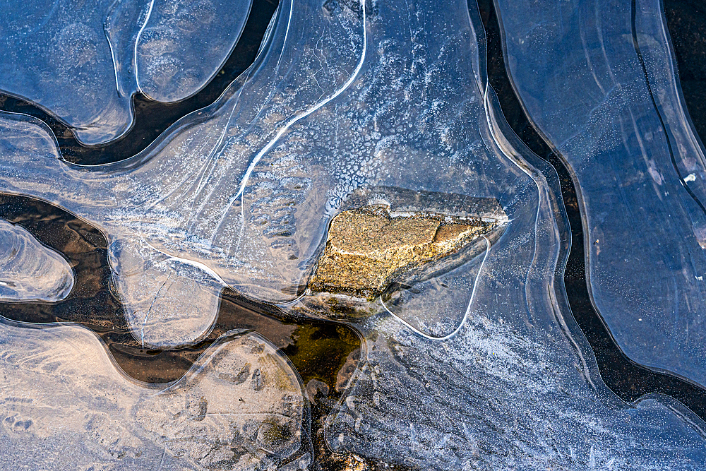 Drone view of ice formations, Lofoten Islands, Norway