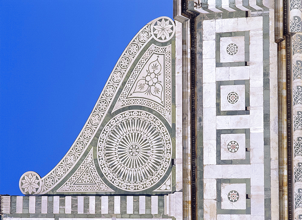 Architectural detail of Volute on the Santa Maria Novella, Florence, Tuscany, Italy