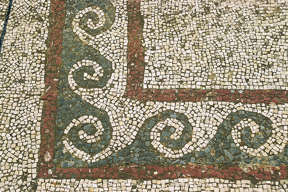 Detail from the mosaic floor in the House of Dionysos, Delos, Cyclades Islands, Greek Islands, Greece, Europe