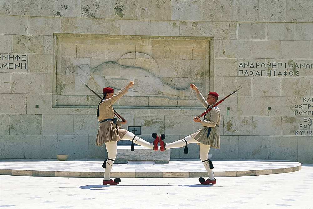 National Guards marching in front of the Tomb of the Unknown Soldier in Athens, Greece, Europe