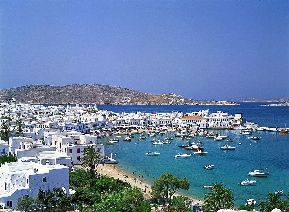 The harbour and town of Mykonos, Cyclades, Greek Islands, Greece, Europe