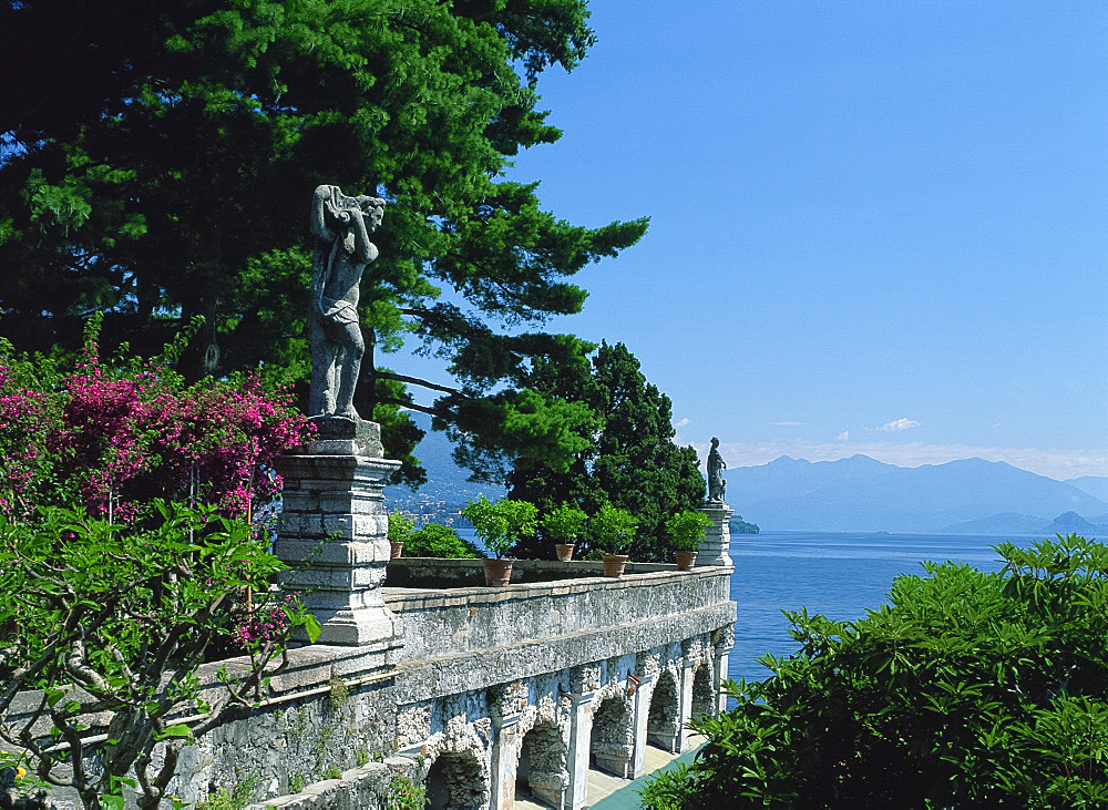 Isola Bella Garden with Lake Maggiore in background, Italy, Europe