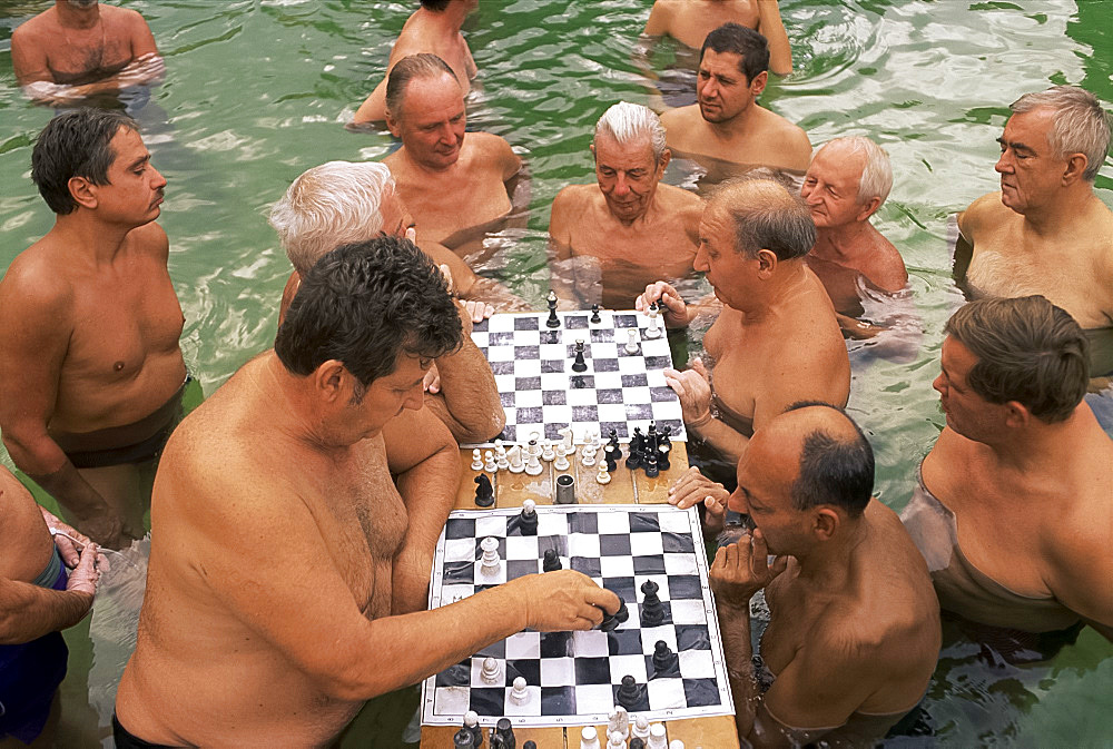 Chess players, Szechenyi Baths, Budapest, Hungary, Europe