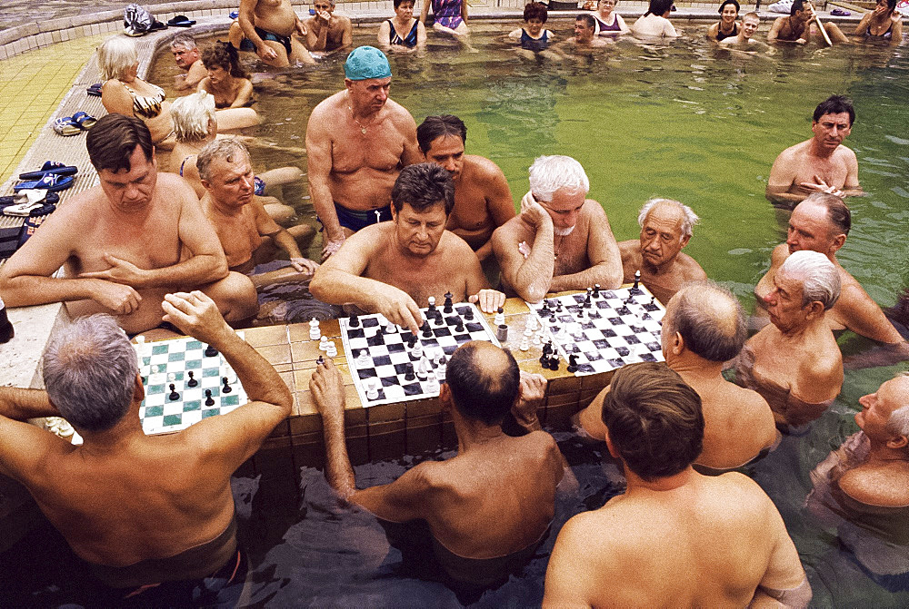 Chess players, Szechenyi Baths, Budapest, Hungary, Europe