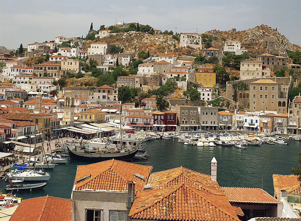 Harbour, Hydra, Argo Saronic Islands, Greek Islands, Greece, Europe