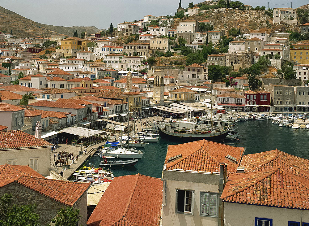 Harbour, Hydra, Argo Saronic Islands, Greek Islands, Greece, Europe