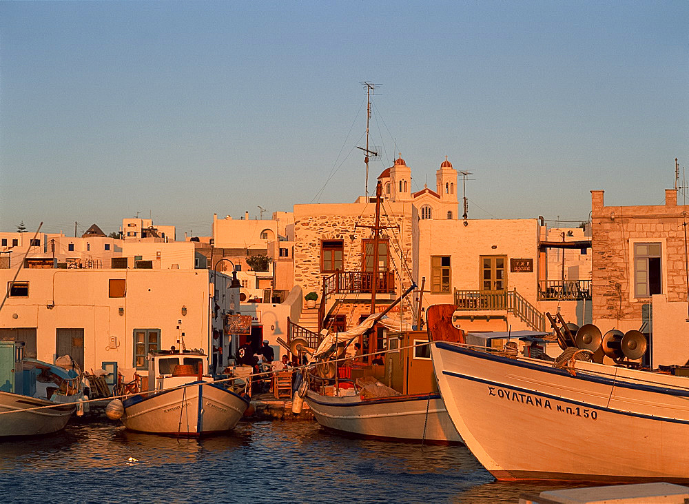 Fishing boats in the harbour at Naousa, Paros, Cyclades, Greek Islands, Greece, Europe