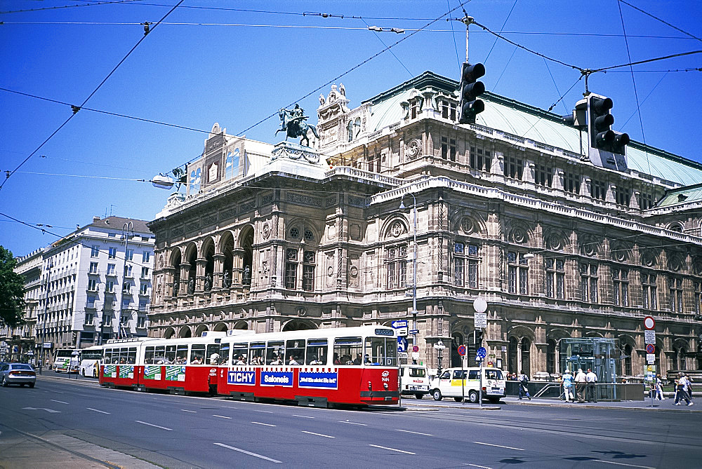 Tram passing the Opera, Vienna, Austria, Europe