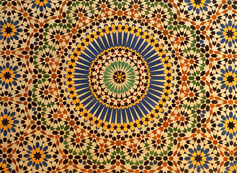 Detail of interior tiles, Telouet Glaoui Kasbah, High Atlas, Morocco, North Africa, Africa