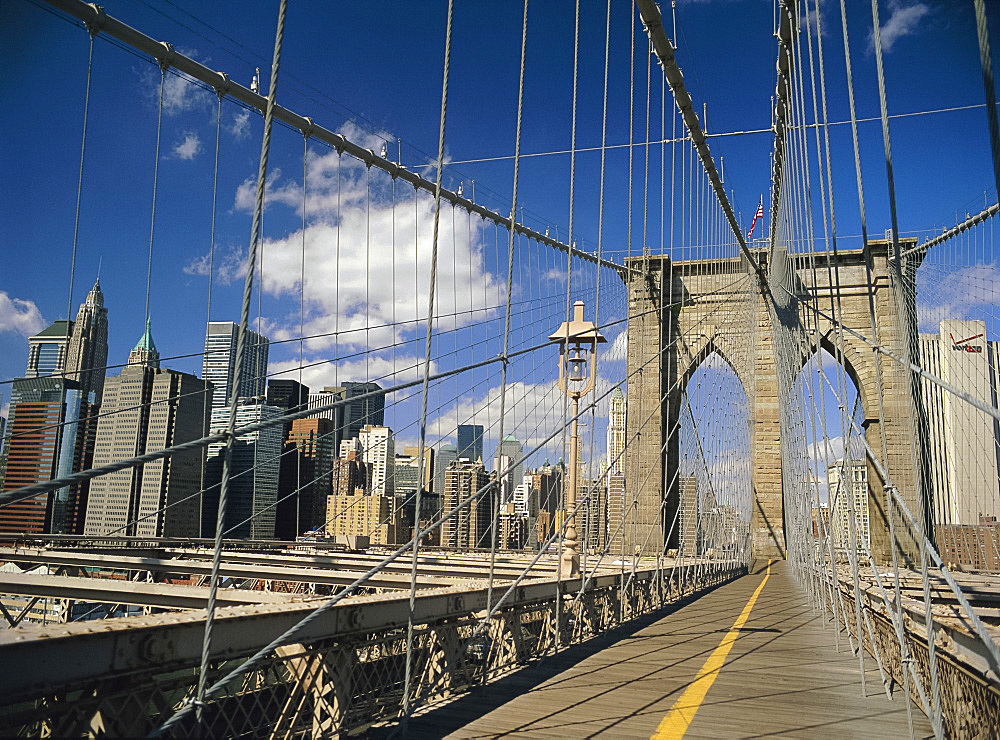 The Manhattan skyline from the Brooklyn Bridge, post Sept 11, New York City, New York State, USA, North America