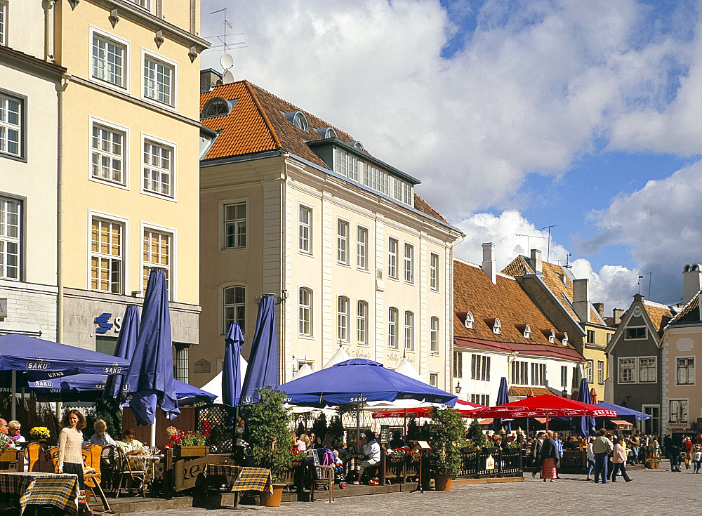 Cafes in Old Town Square, Tallinn, Estonia, Baltic States, Europe