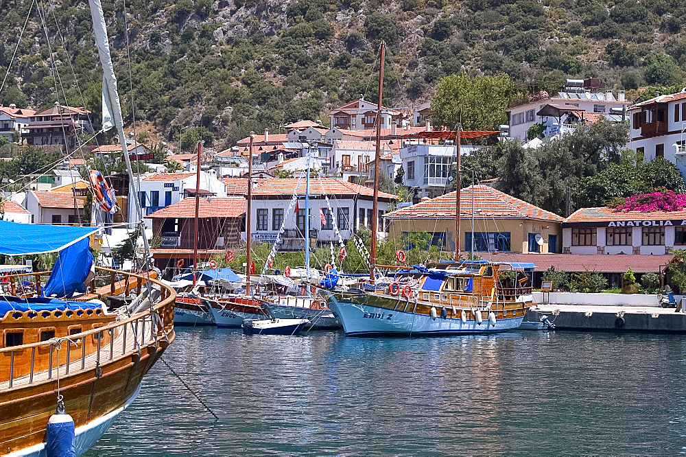 Gulets in the harbour at Kas on south coast of Turkey, Anatolia, Turkey, Asia Minor, Asia