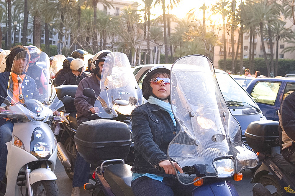 A group of motorcyclists in Palermo, Sicily, Italy, Europe