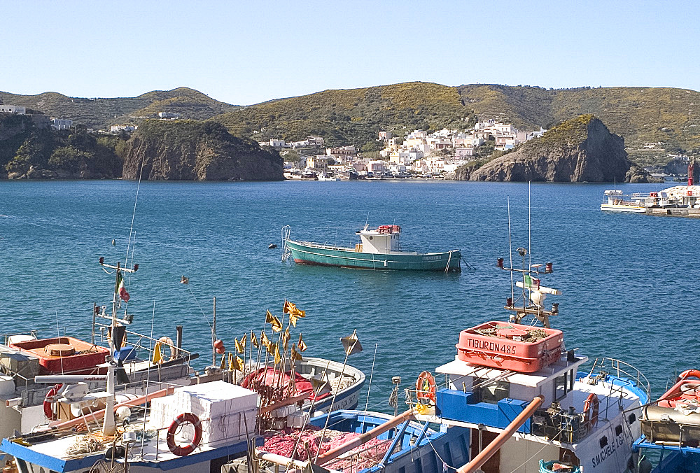 Fishing boats around the island of Ponza, off the southwest coast of Italy, Italy, Mediterranean, Europe