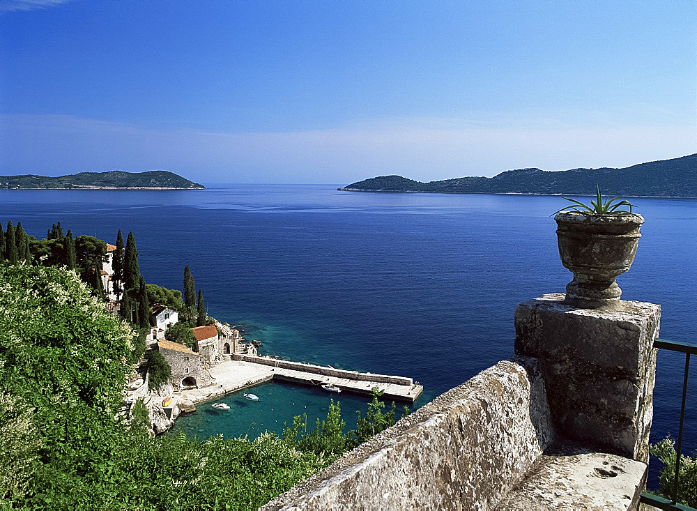 View of harbour and coast from Trsteno, Dalmatia, Croatia, Europe