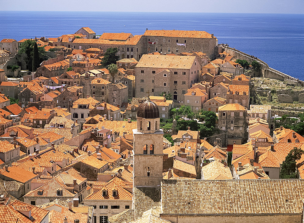 Aerial view of terracotta roofs, Dubrovnik, Croatia, Europe