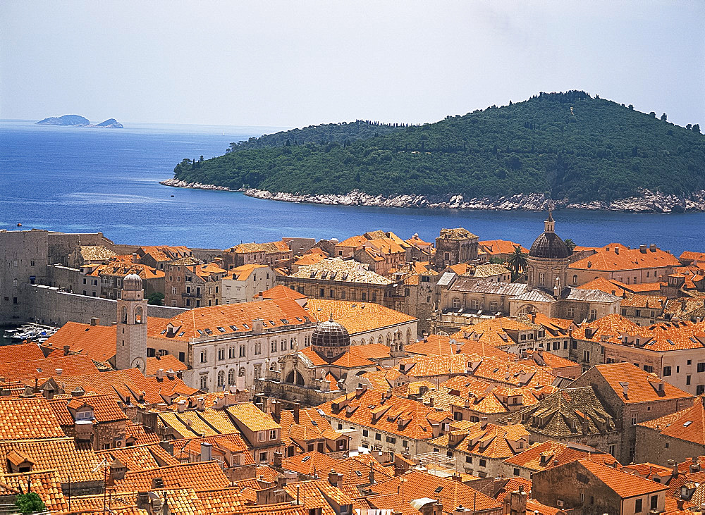 Aerial view of terracotta roofs, Dubrovnik, Croatia, Europe