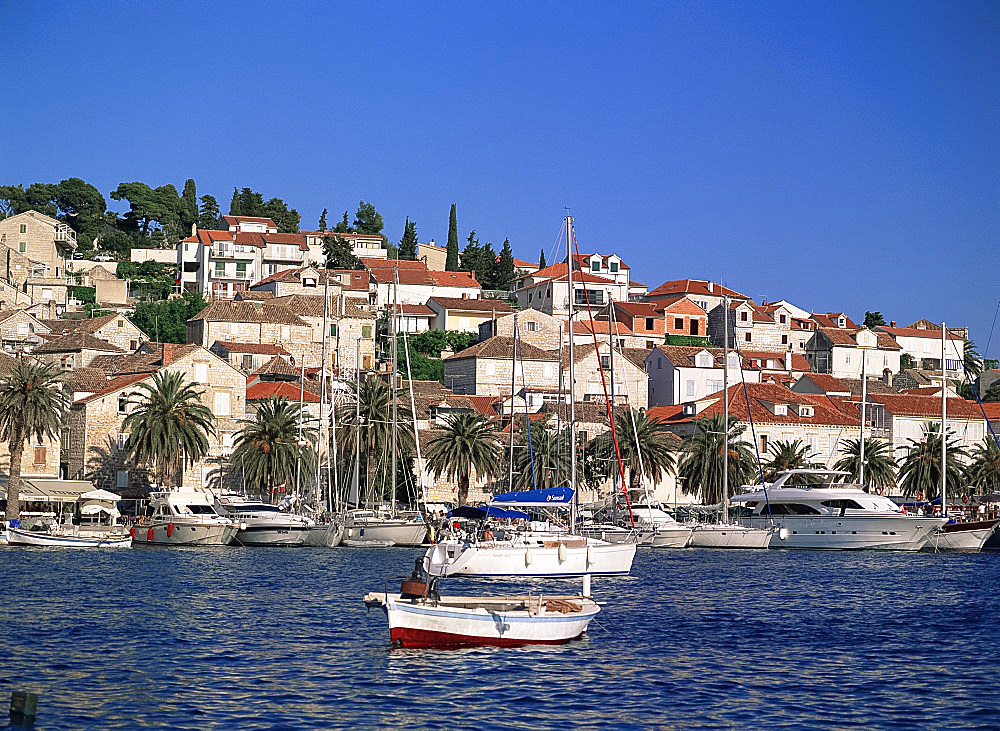 Yachts in Hvar Town, Hvar Island, Dalmatia, Dalmatian Coast, Croatia, Europe