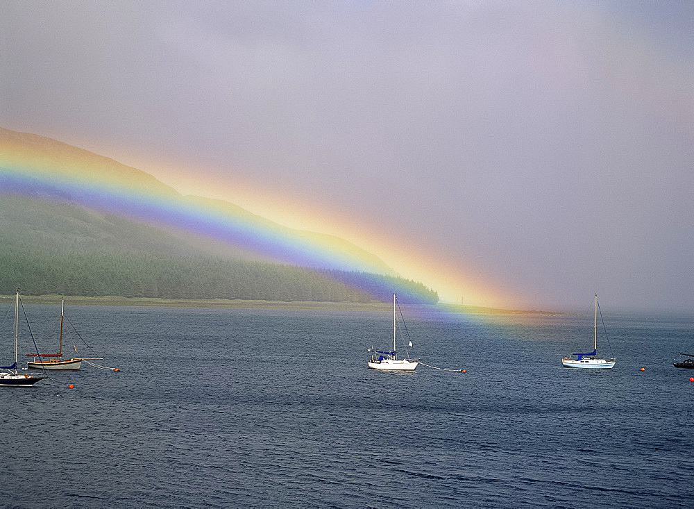 Rainbow over loch, Isle of Skye, Inner Hebrides, Highland region, Scotland, United Kingdom, Europe