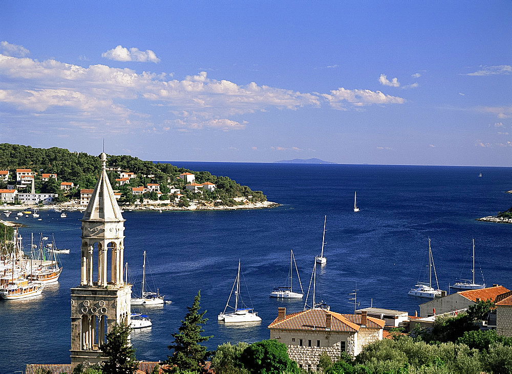 Elevated view of Hvar Town, island of Hvar, Dalmatia, Croatia, Europe