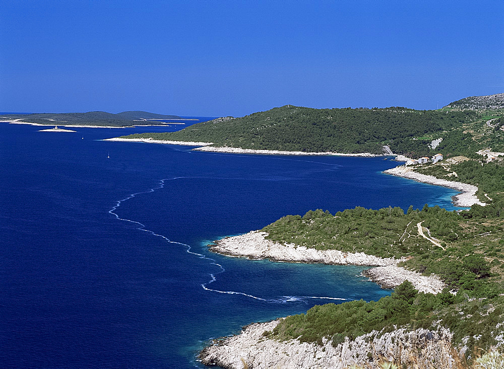 Aerial view of the coast of Hvar island, Dalmatia, Croatia, Europe