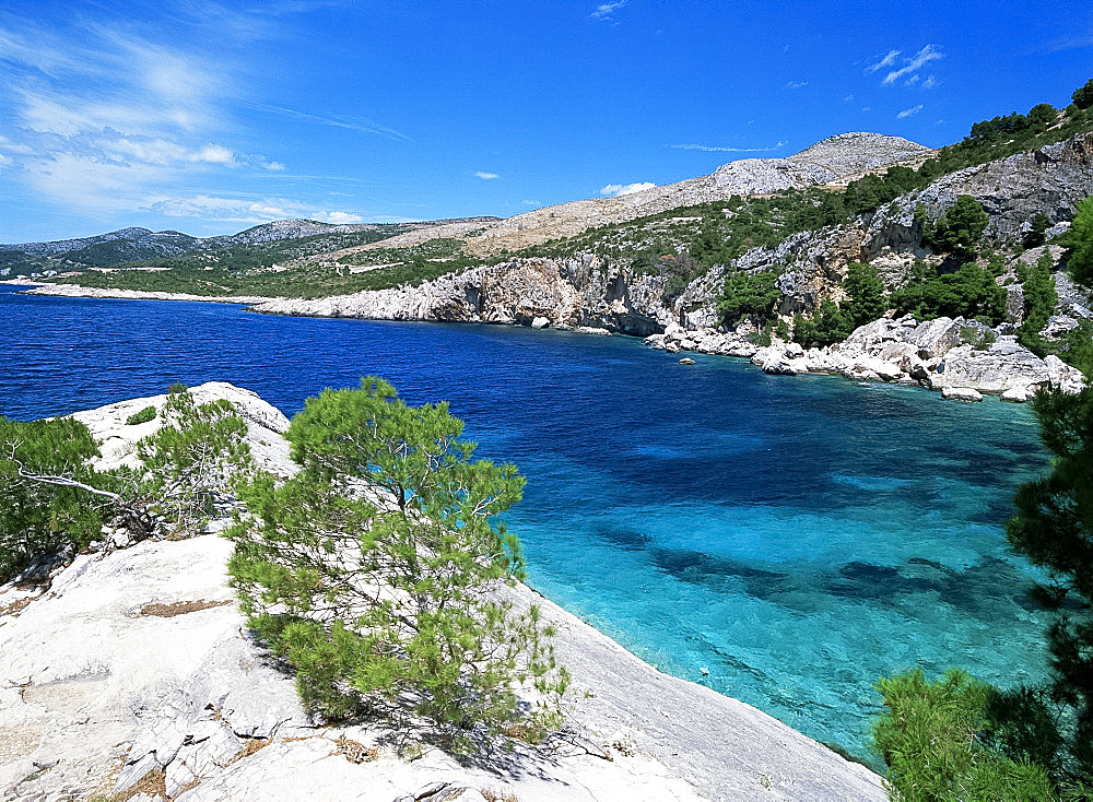 Rocky point on coast, Zarace, Hvar Island, Dalmatia, Croatia, Europe