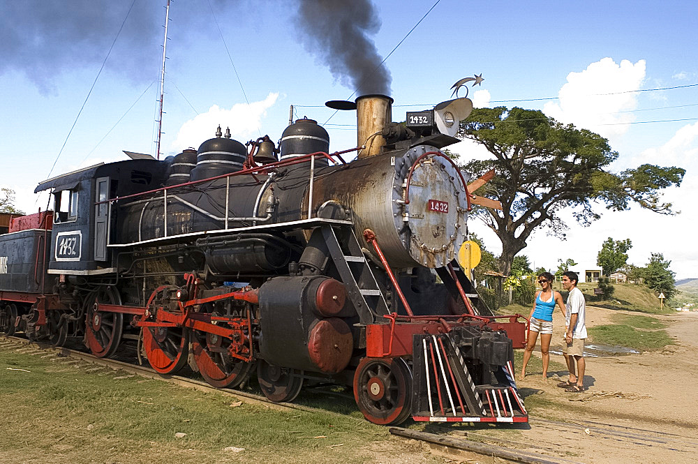 A steam train on the railway originally built to transport the sugar cane crop, in the Valle de los Ingenios, central Cuba, West Indies, Central America