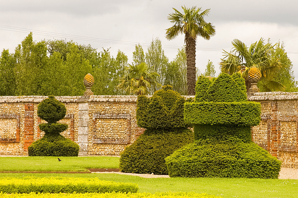 Topiary in the shape of chessmen at the Champ de Bataille, Le Neubourg, Normandy, France, Europe