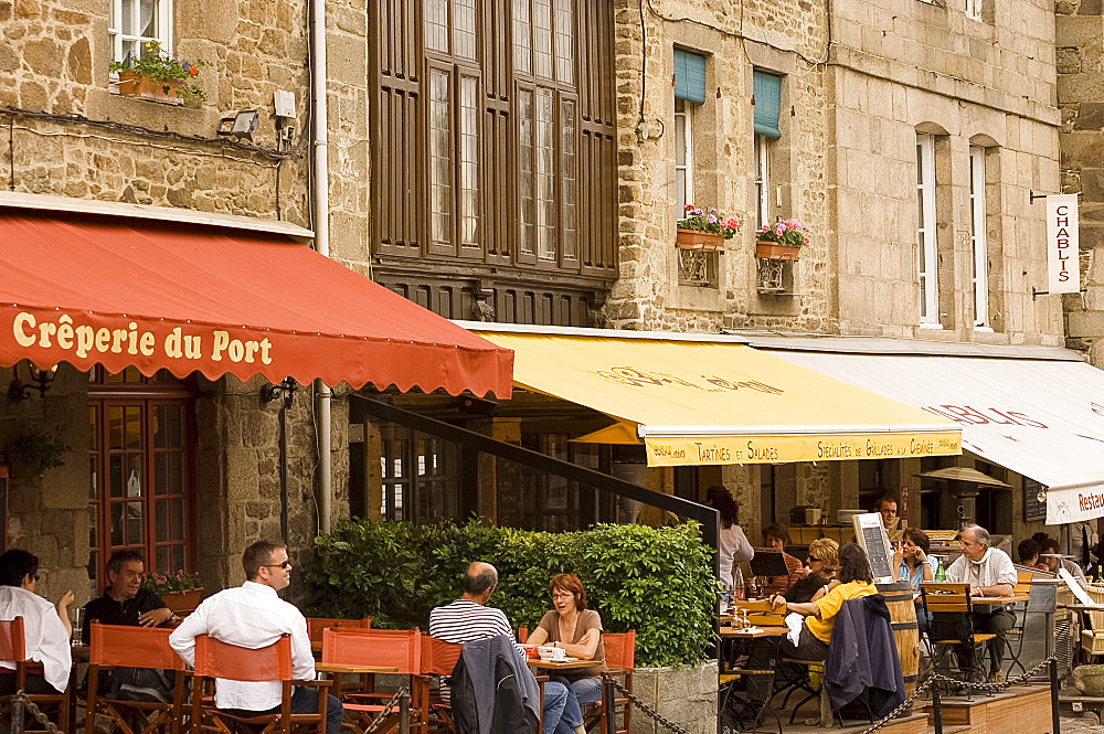 Cafes lining the waterfront in Port du Dinan, Brittany, France, Europe