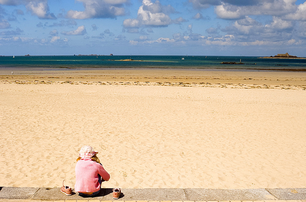 A girl near the beach, Plage de l'Ecluse, Dinard, Brittany, France, Europe