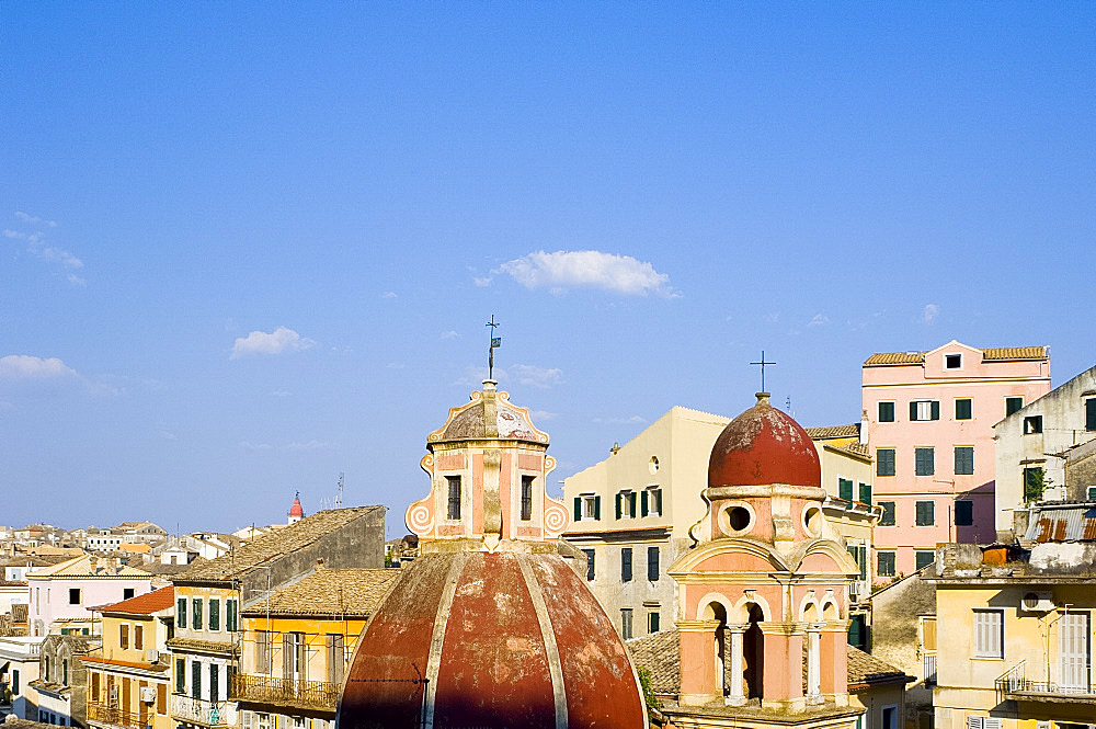 A view of Corfu Old Town skyline from the New Fort, Corfu, Ionian Islands, Greek Islands, Greece, Europe