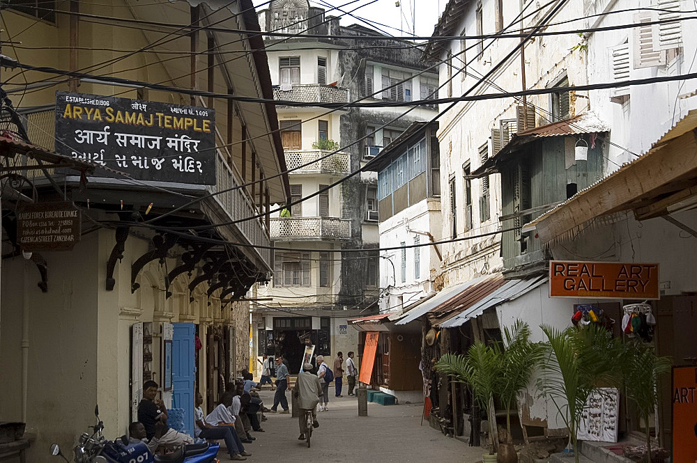 Street lined with souvenir shops in Stone Town, Zanzibar, Tanzania, East Africa, Africa