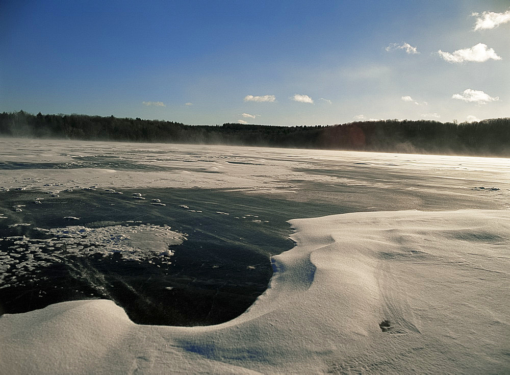 Ice and snow on Lake Myosotis, Rensselaerville, New York State, United States of America, North America