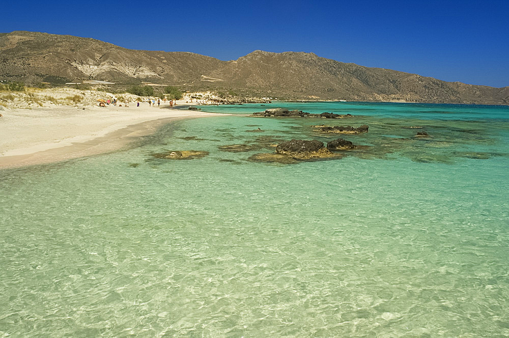 White sand and emerald sea at Elafonisi in western Crete, Greek Islands, Greece, Europe