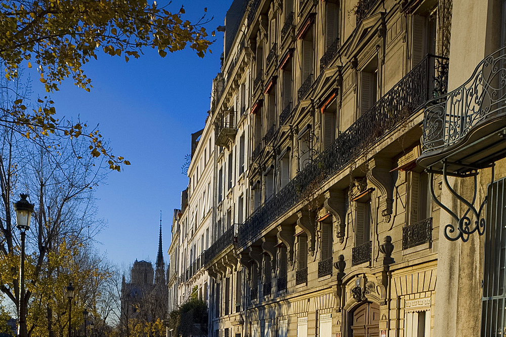 Ornate buildings on the Ile St. Louis on a sunny autumn day, Paris, France, Europe