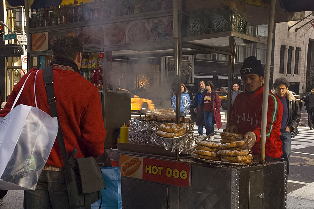 A hotdog vendor on Madison Avenue, Manhattan, New York City, United States of America, North America