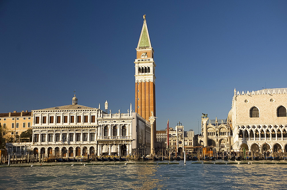 The view from a vaporetto of Piazza San Marco, the Campanile and the Doge's Palace, Venice, UNESCO World Heritage Site, Veneto, Italy, Europe